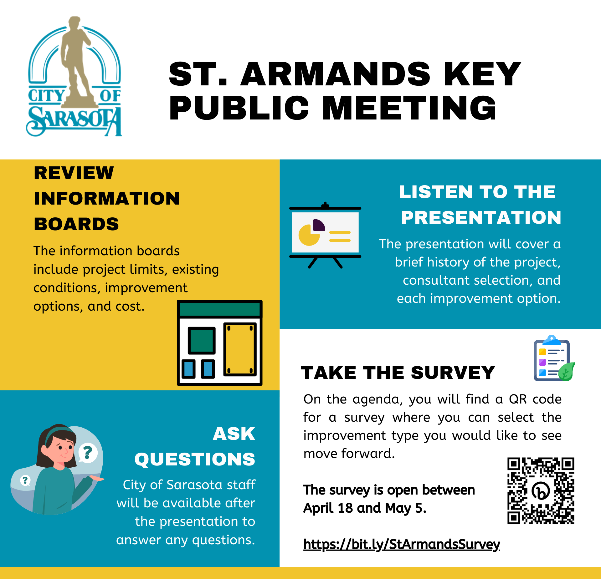 St. Armands Key Complete Streets Public Meeting Information for April 18, 2023.