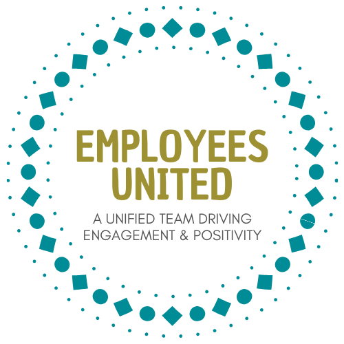 A logo in the shape of the circle with Employees United in gold and tagline - A unified team driving engagement and positivity